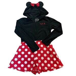 Disney Minnie Mouse fleece shorts romper with ear and bow hood